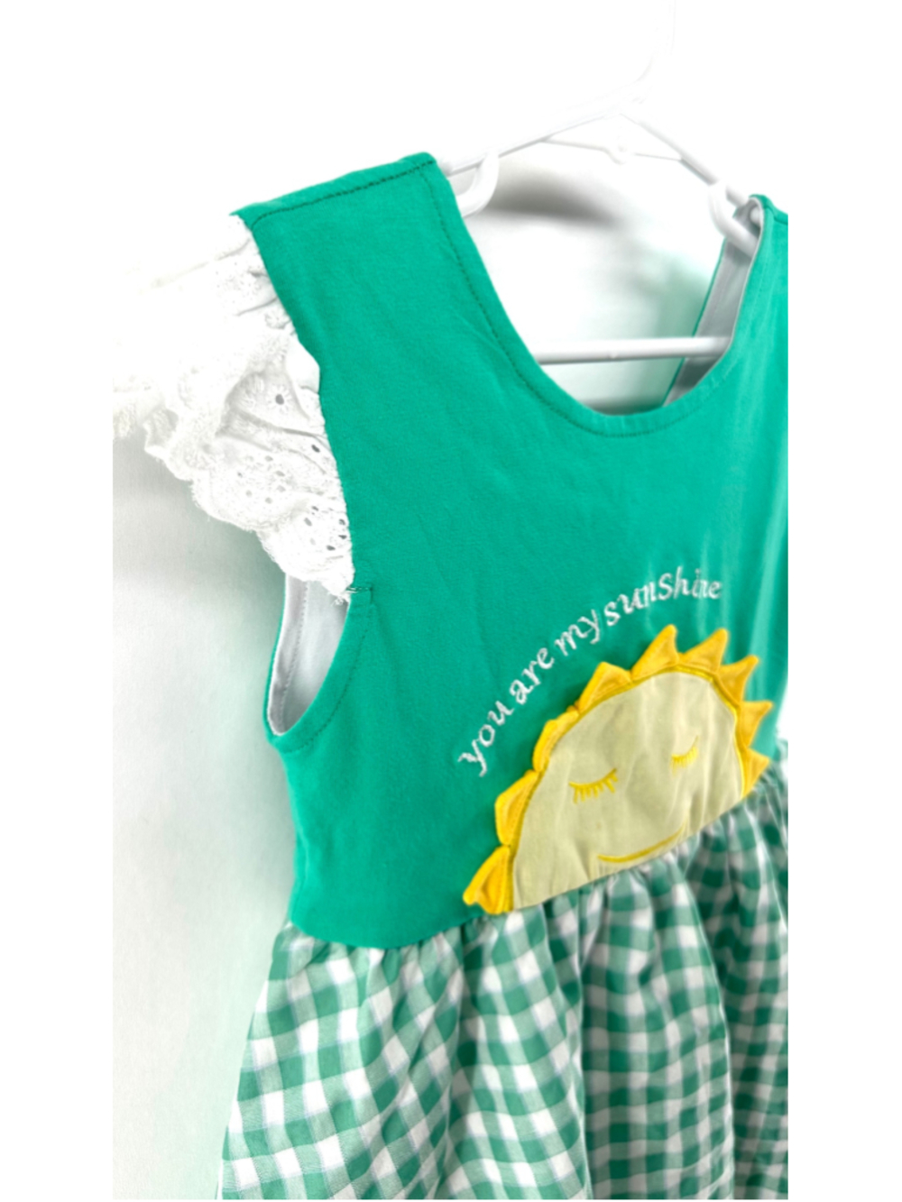 ROYAL ORCHARD twinnerific YOU ARE MY SUNSHINE Dress GIRLS 5T Green White Gingham - Picture 6 of 9